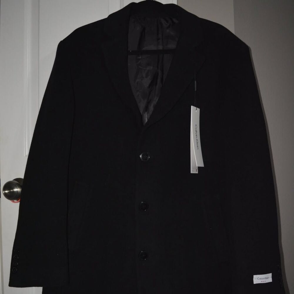 NWT Calvin Klein Men's Prosper Wool-Blend Slim Fit Overcoat Black 42S MSRP $395